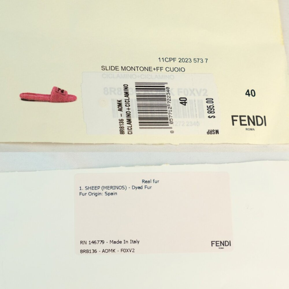 Fendi Shearling FF Baguette Pink Slide Sandals - Picture 8 of 8